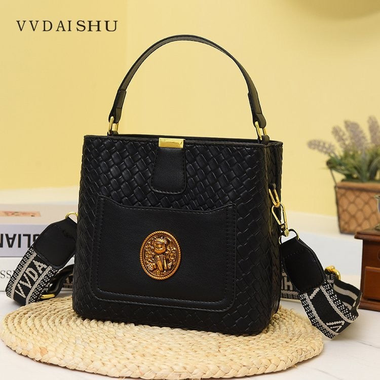 VVDAISHU Tas Bahu Wanita PU Retro Elegan dengan Aksen Anyaman