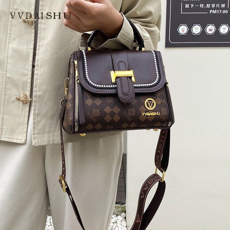 VVDAISHU Shoulder Bag Wanita Import Bucket Monogram Kondangan Medium Kulit Motif Tas Selempang Bahu Kerja Elegant Totebag