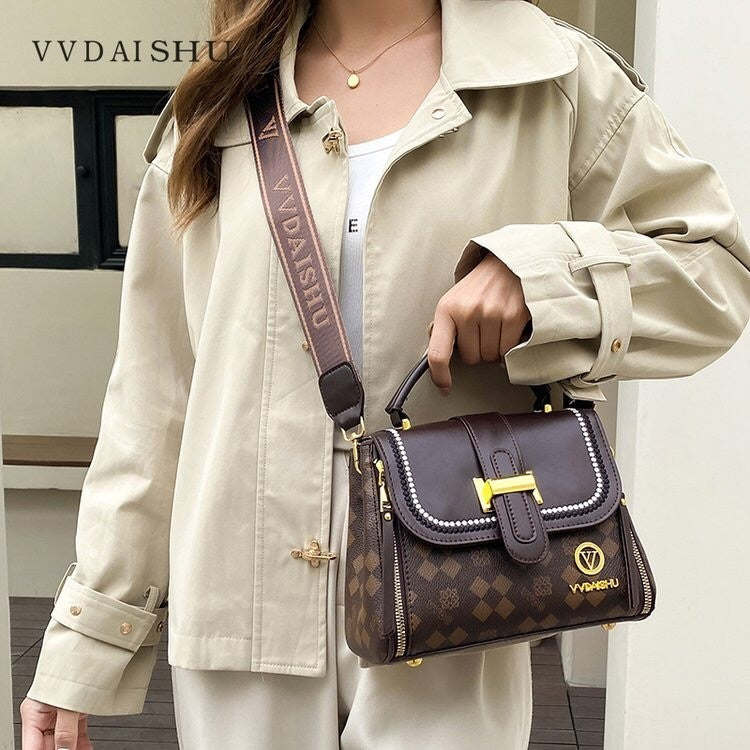 VVDAISHU Shoulder Bag Wanita Import Bucket Monogram Kondangan Medium Kulit Motif Tas Selempang Bahu Kerja Elegant Totebag